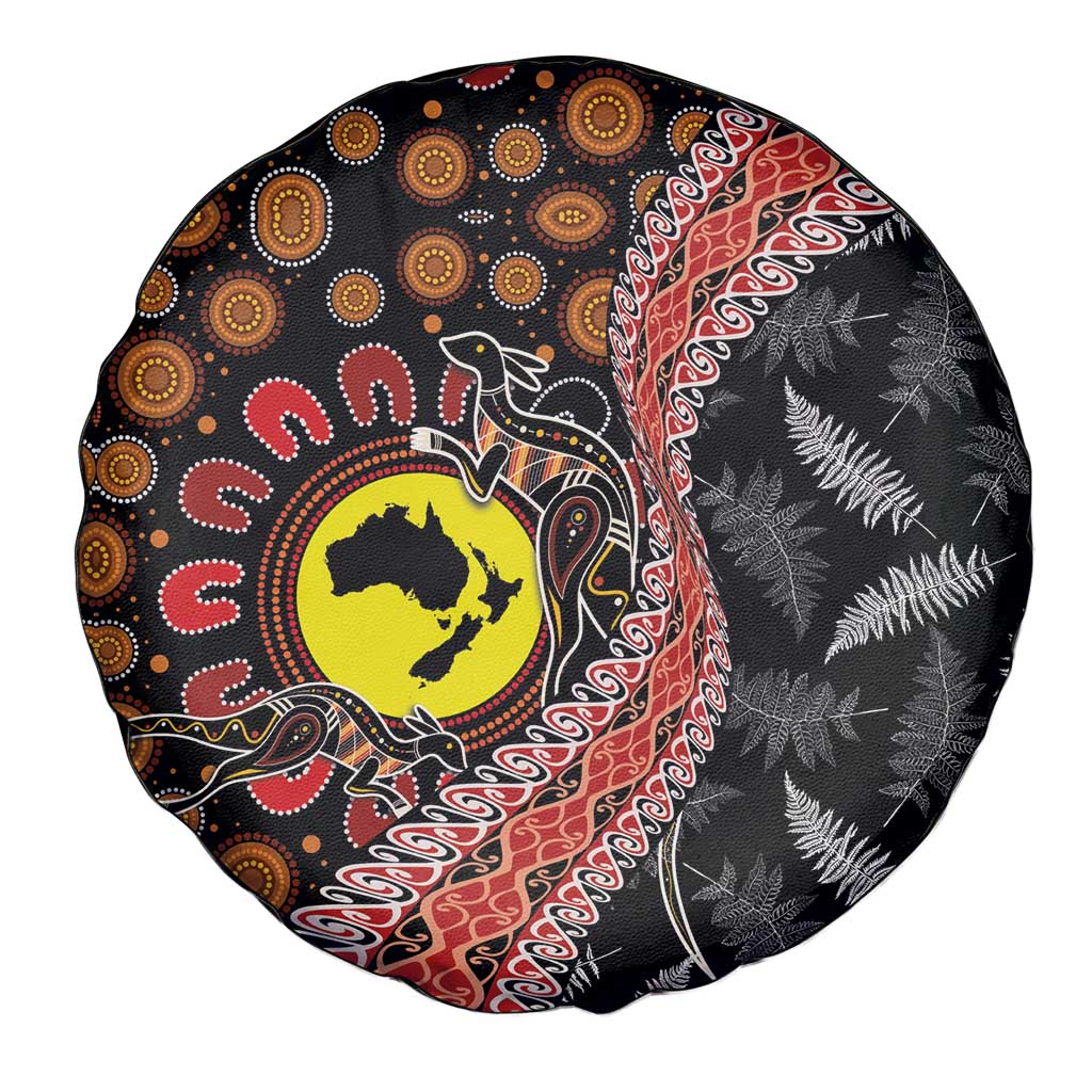 Aotearoa and Australia Spare Tire Cover Maori Koru Ferns With Aboriginal Kangaroo LT03 - Polynesian Pride