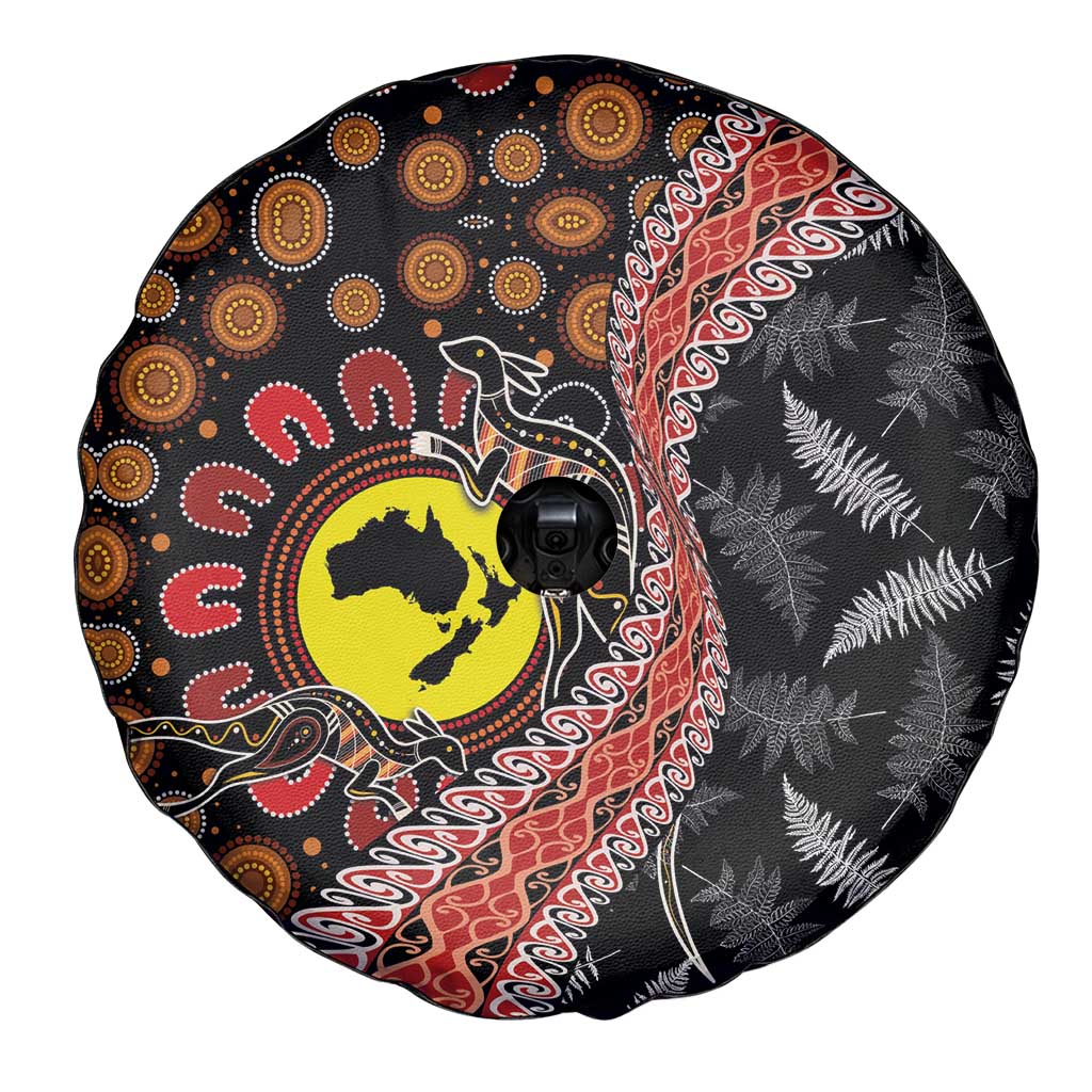Aotearoa and Australia Spare Tire Cover Maori Koru Ferns With Aboriginal Kangaroo LT03 - Polynesian Pride