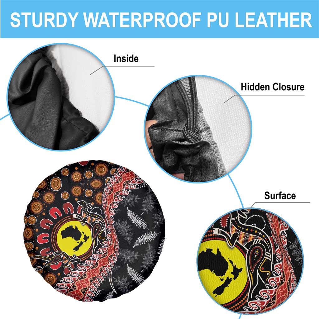 Aotearoa and Australia Spare Tire Cover Maori Koru Ferns With Aboriginal Kangaroo LT03 - Polynesian Pride