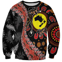 Aotearoa and Australia Sweatshirt Maori Koru Ferns With Aboriginal Kangaroo LT03 Unisex Black - Polynesian Pride