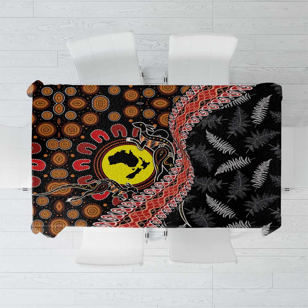 Aotearoa and Australia Tablecloth Maori Koru Ferns With Aboriginal Kangaroo LT03 Black - Polynesian Pride