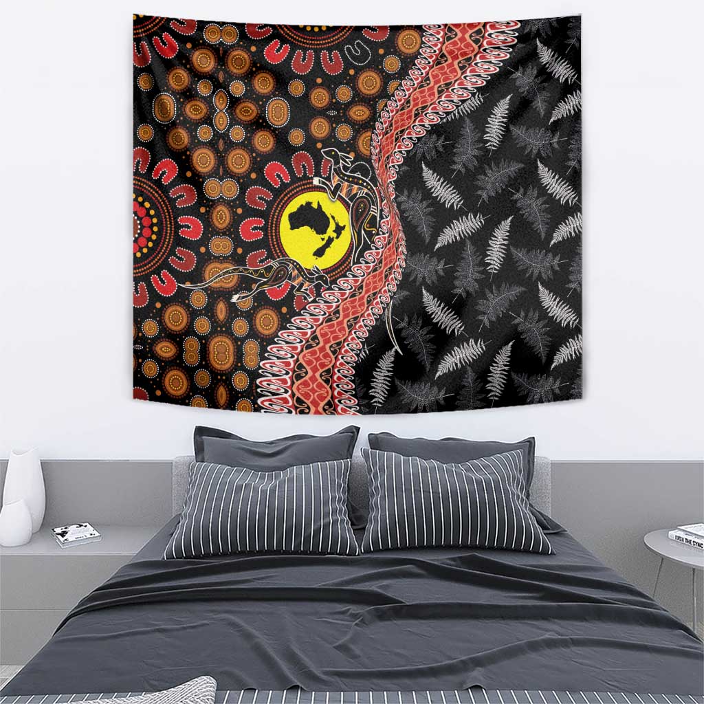 Aotearoa and Australia Tapestry Maori Koru Ferns With Aboriginal Kangaroo