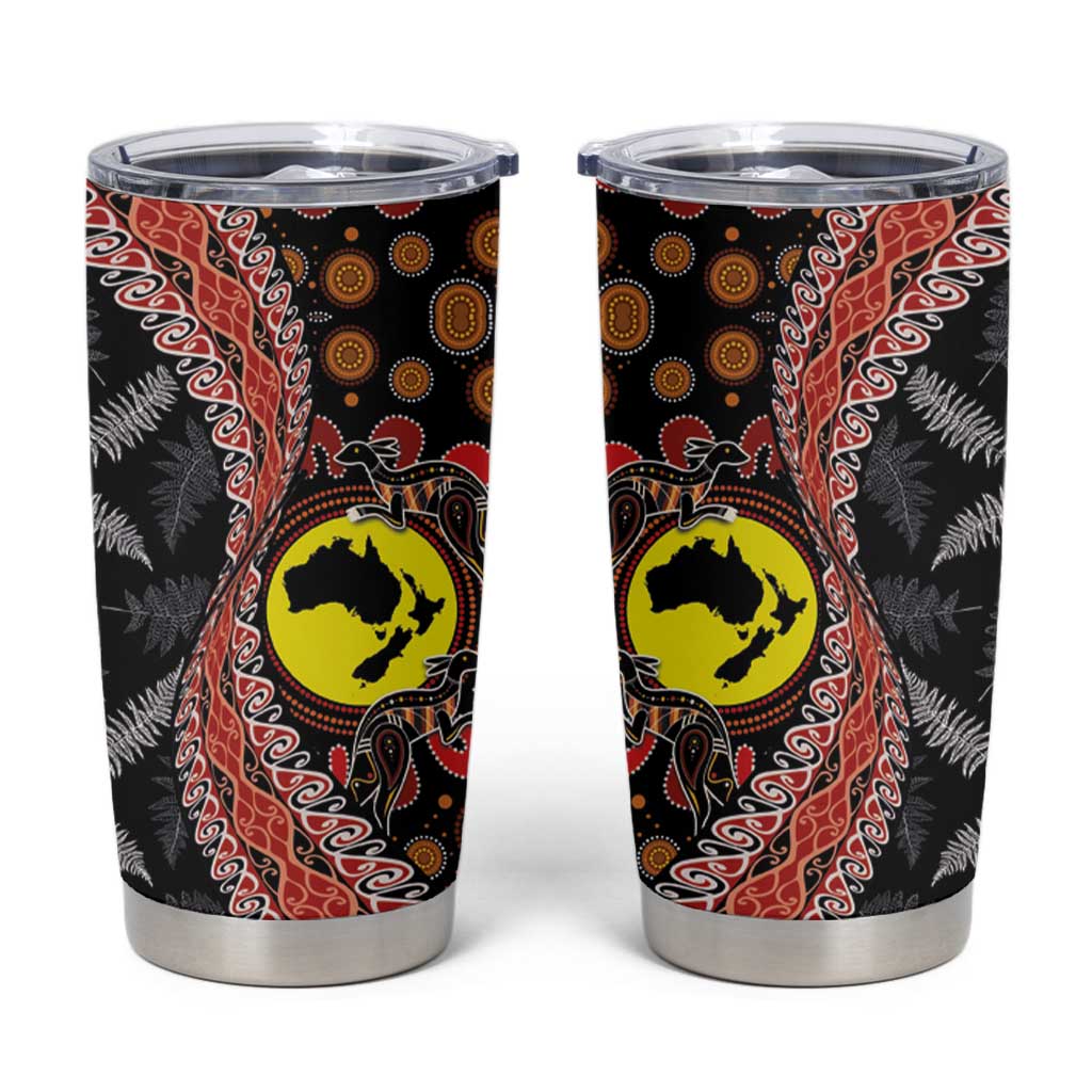 Aotearoa and Australia Tumbler Cup Maori Koru Ferns With Aboriginal Kangaroo LT03 Black - Polynesian Pride