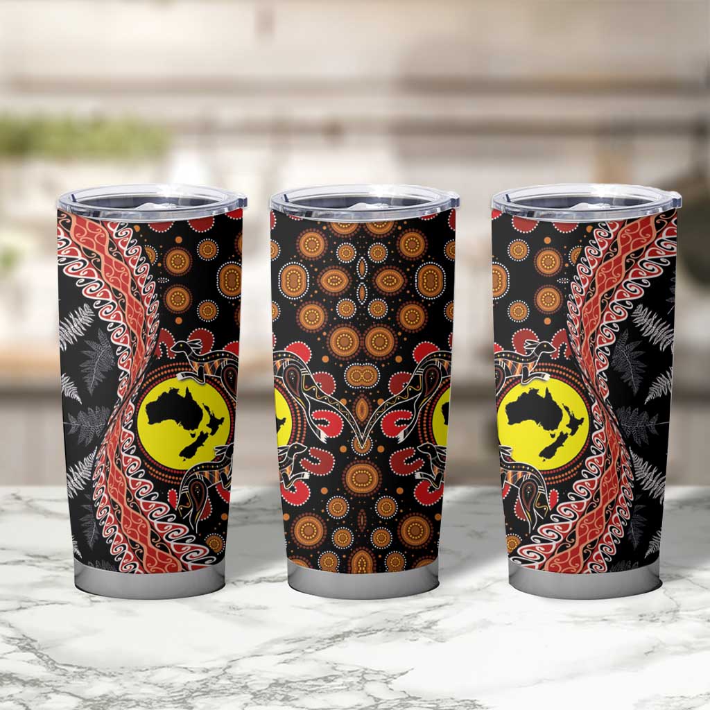 Aotearoa and Australia Tumbler Cup Maori Koru Ferns With Aboriginal Kangaroo LT03 - Polynesian Pride