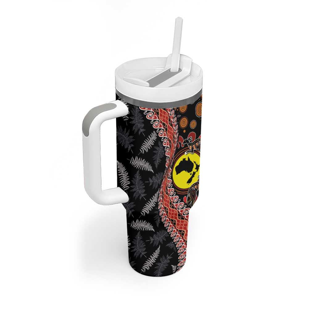 Aotearoa and Australia Tumbler With Handle Maori Koru Ferns With Aboriginal Kangaroo LT03 - Polynesian Pride