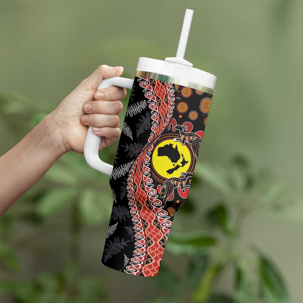 Aotearoa and Australia Tumbler With Handle Maori Koru Ferns With Aboriginal Kangaroo LT03 - Polynesian Pride