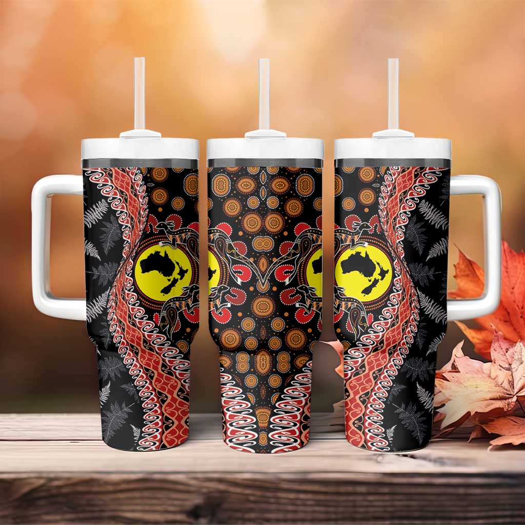Aotearoa and Australia Tumbler With Handle Maori Koru Ferns With Aboriginal Kangaroo LT03 - Polynesian Pride