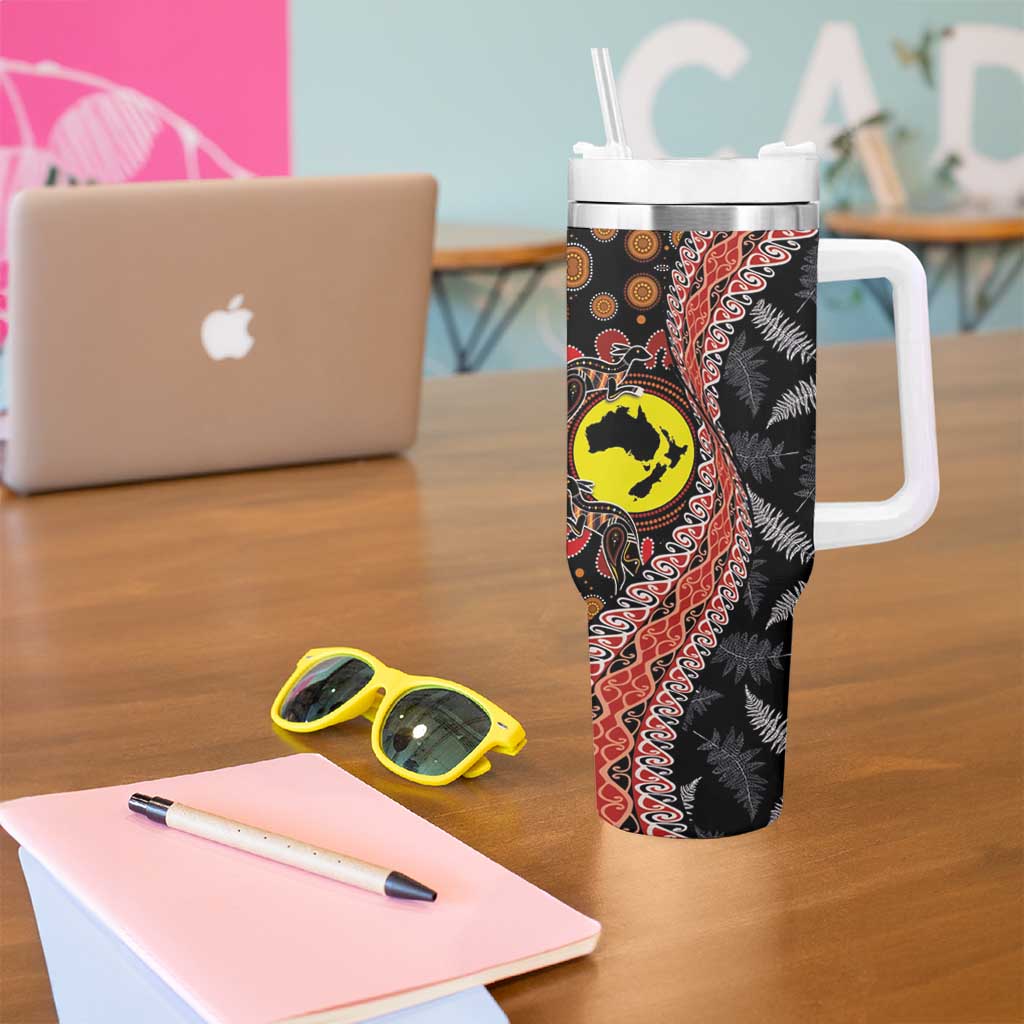 Aotearoa and Australia Tumbler With Handle Maori Koru Ferns With Aboriginal Kangaroo LT03 - Polynesian Pride