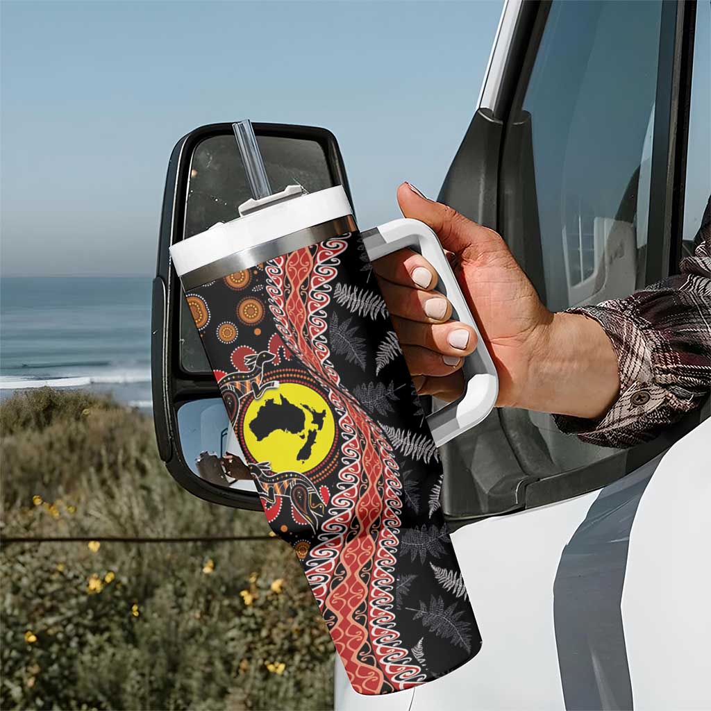 Aotearoa and Australia Tumbler With Handle Maori Koru Ferns With Aboriginal Kangaroo LT03 - Polynesian Pride