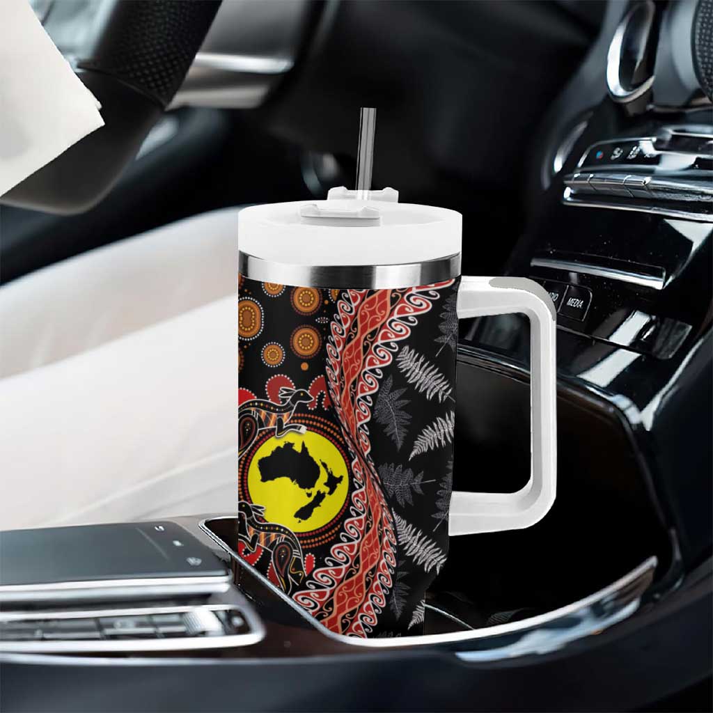Aotearoa and Australia Tumbler With Handle Maori Koru Ferns With Aboriginal Kangaroo LT03 - Polynesian Pride