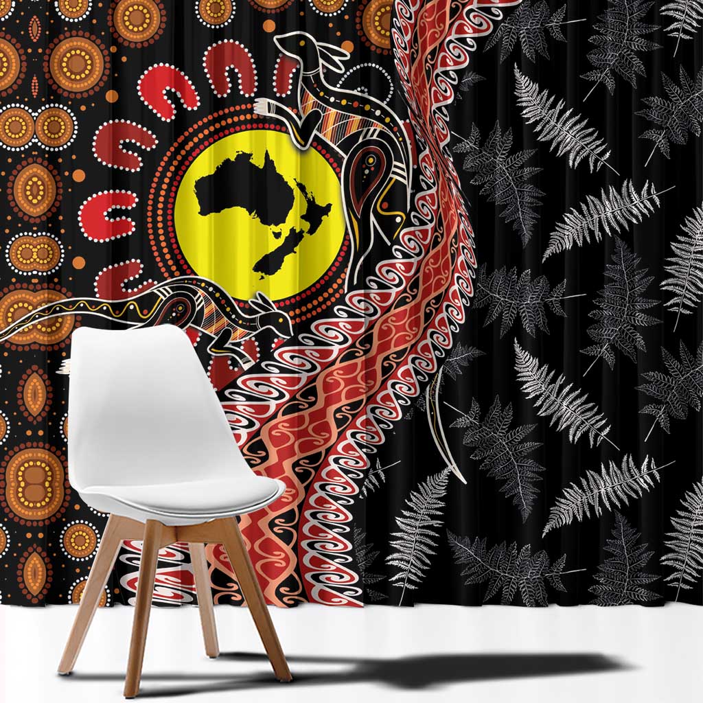 Aotearoa and Australia Window Curtain Maori Koru Ferns With Aboriginal Kangaroo LT03 - Polynesian Pride