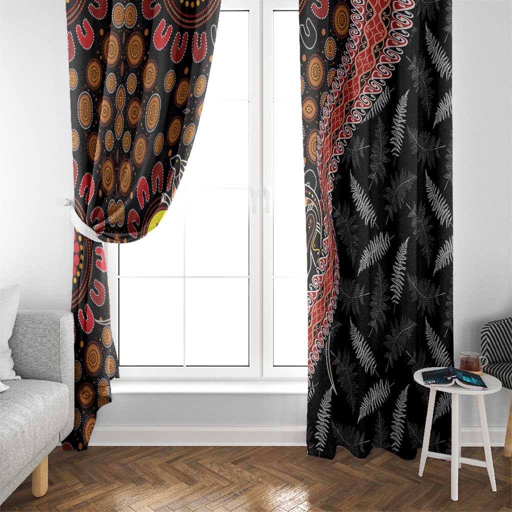 Aotearoa and Australia Window Curtain Maori Koru Ferns With Aboriginal Kangaroo LT03 - Polynesian Pride
