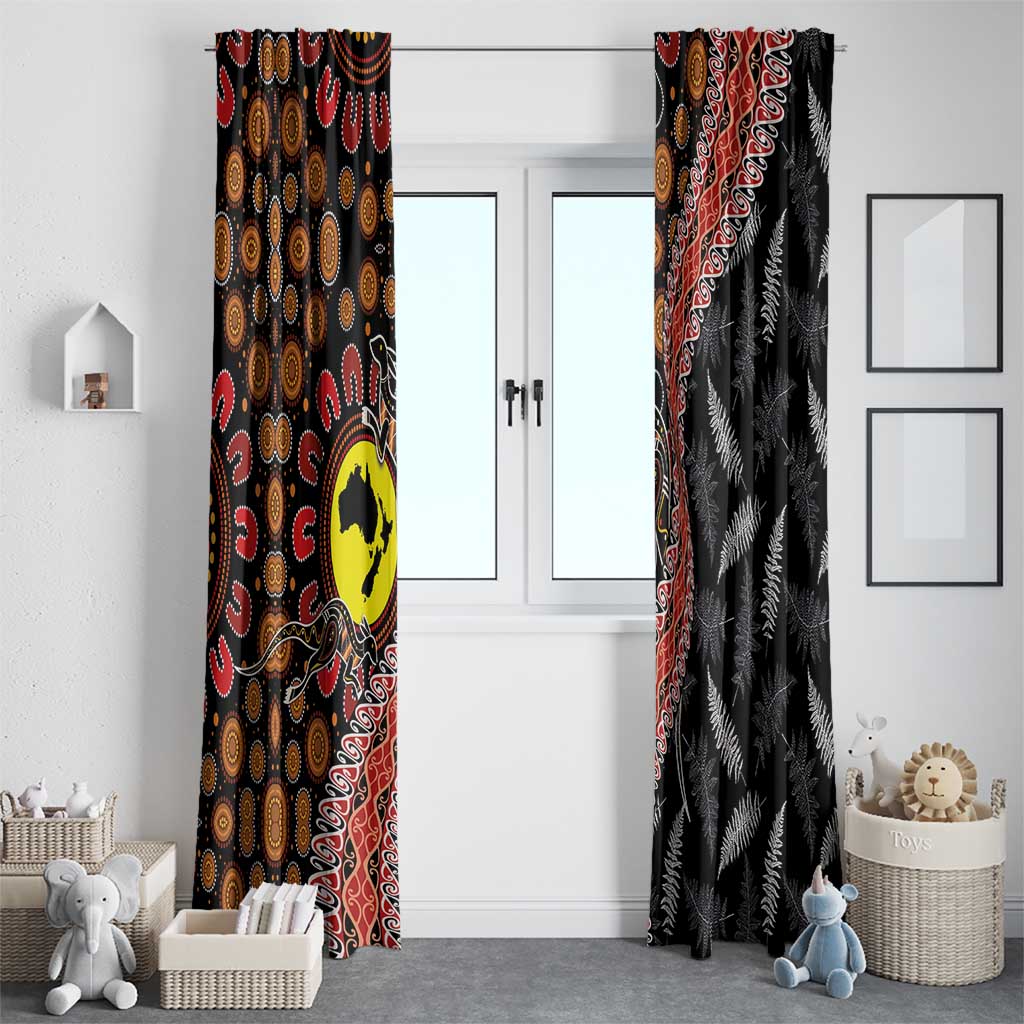 Aotearoa and Australia Window Curtain Maori Koru Ferns With Aboriginal Kangaroo LT03 - Polynesian Pride