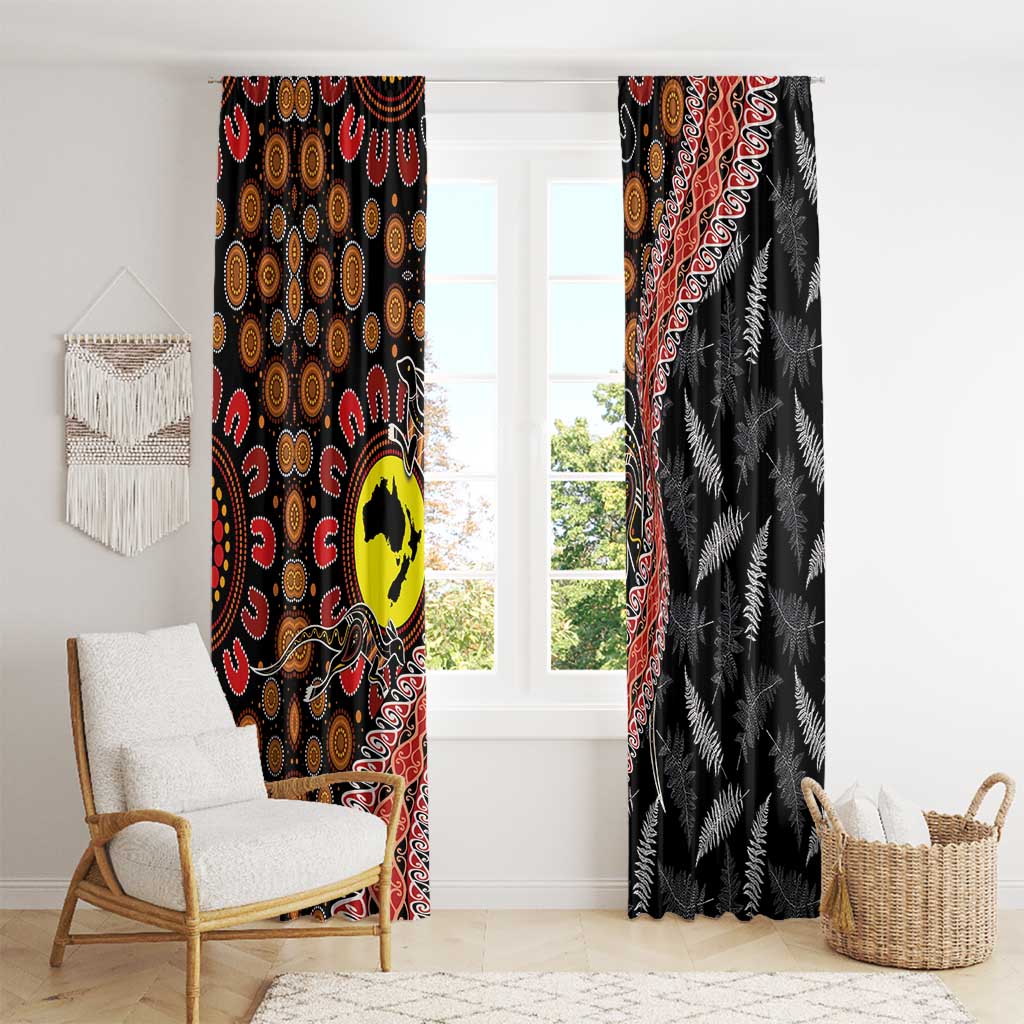 Aotearoa and Australia Window Curtain Maori Koru Ferns With Aboriginal Kangaroo LT03 - Polynesian Pride