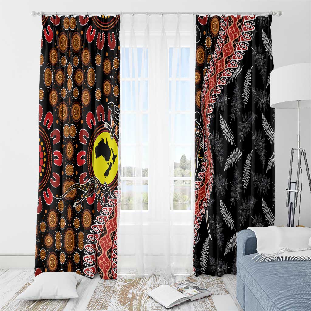 Aotearoa and Australia Window Curtain Maori Koru Ferns With Aboriginal Kangaroo LT03 - Polynesian Pride