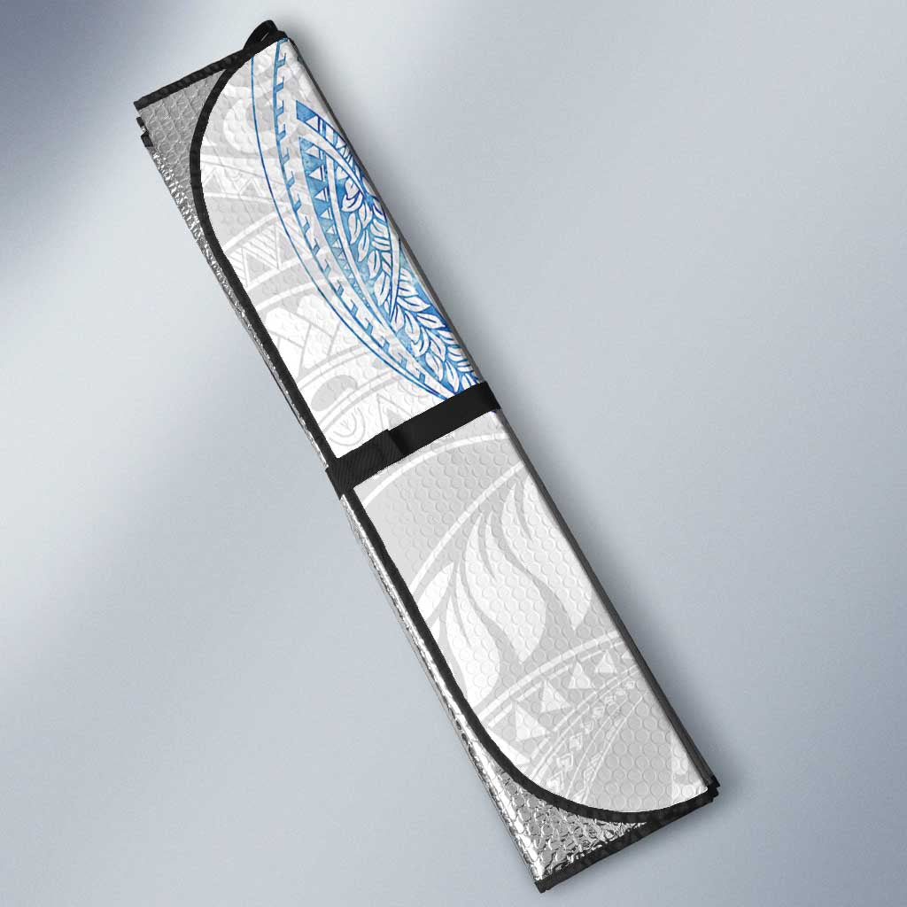 Hawaiian Couple Turtles Honi Auto Sun Shade Polynesian Art Motifs and Hibiscus White Blue Color - Polynesian Pride