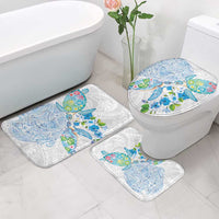 Hawaiian Couple Turtles Honi Bathroom Set Polynesian Art Motifs and Hibiscus White Blue Color - Polynesian Pride