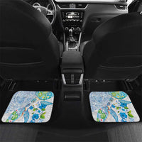 Hawaiian Couple Turtles Honi Car Mats Polynesian Art Motifs and Hibiscus White Blue Color - Polynesian Pride