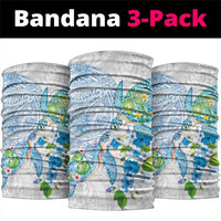 Hawaiian Couple Turtles Honi Neck Gaiter Polynesian Art Motifs and Hibiscus White Blue Color - Polynesian Pride