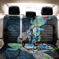 Hawaiian Couple Turtles Honi Back Car Seat Cover Polynesian Art Motifs and Hibiscus Black Blue Color - Polynesian Pride