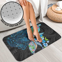 Hawaiian Couple Turtles Honi Bathroom Set Polynesian Art Motifs and Hibiscus Black Blue Color - Polynesian Pride