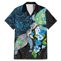 Hawaiian Couple Turtles Honi Family Matching Mermaid Dress and Hawaiian Shirt Polynesian Art Motifs and Hibiscus Black Blue Color - Polynesian Pride