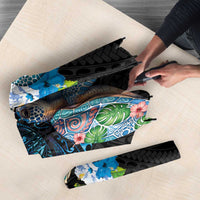 Hawaiian Couple Turtles Honi Umbrella Polynesian Art Motifs and Hibiscus Black Blue Color - Polynesian Pride