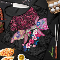 Hawaiian Couple Turtles Honi Apron Polynesian Art Motifs and Hibiscus Black Red Color - Polynesian Pride