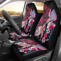 Hawaiian Couple Turtles Honi Car Seat Cover Polynesian Art Motifs and Hibiscus Black Red Color - Polynesian Pride