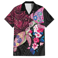 Hawaiian Couple Turtles Honi Family Matching Long Sleeve Bodycon Dress and Hawaiian Shirt Polynesian Art Motifs and Hibiscus Black Red Color - Polynesian Pride