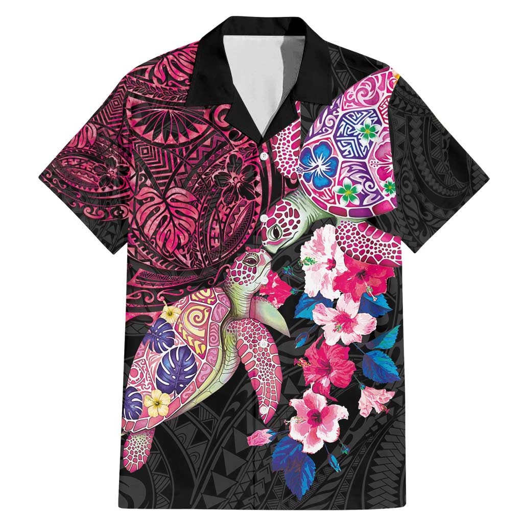 Hawaiian Couple Turtles Honi Family Matching Mermaid Dress and Hawaiian Shirt Polynesian Art Motifs and Hibiscus Black Red Color - Polynesian Pride