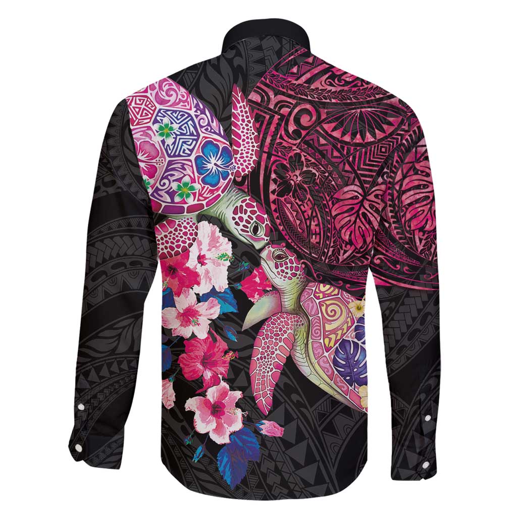 Hawaiian Couple Turtles Honi Family Matching Off Shoulder Maxi Dress and Hawaiian Shirt Polynesian Art Motifs and Hibiscus Black Red Color - Polynesian Pride