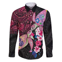 Hawaiian Couple Turtles Honi Family Matching Puletasi and Hawaiian Shirt Polynesian Art Motifs and Hibiscus Black Red Color - Polynesian Pride