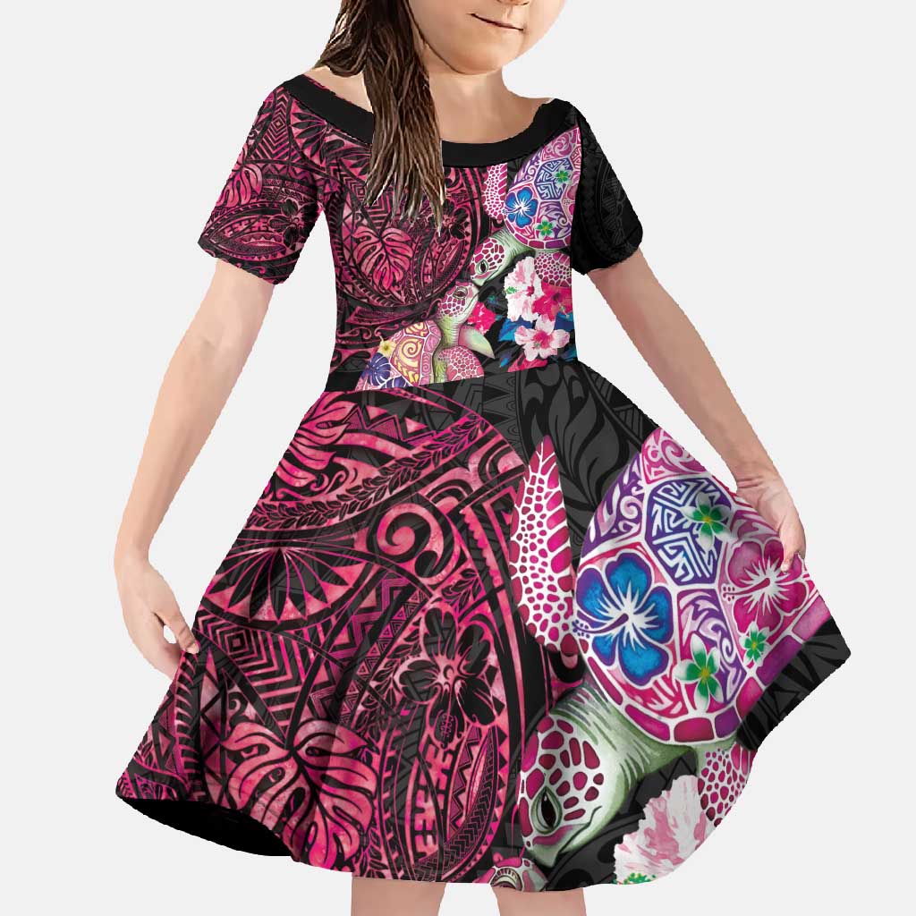 Hawaiian Couple Turtles Honi Family Matching Short Sleeve Bodycon Dress and Hawaiian Shirt Polynesian Art Motifs and Hibiscus Black Red Color - Polynesian Pride