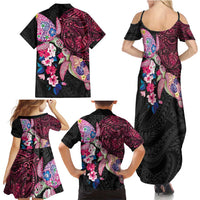 Hawaiian Couple Turtles Honi Family Matching Summer Maxi Dress and Hawaiian Shirt Polynesian Art Motifs and Hibiscus Black Red Color - Polynesian Pride