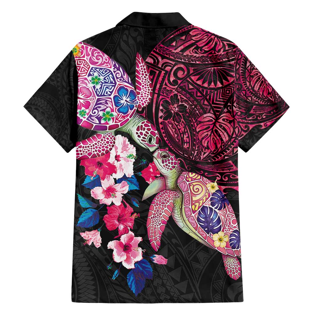 Hawaiian Couple Turtles Honi Family Matching Tank Maxi Dress and Hawaiian Shirt Polynesian Art Motifs and Hibiscus Black Red Color - Polynesian Pride