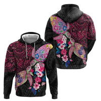 Hawaiian Couple Turtles Honi Hoodie Polynesian Art Motifs and Hibiscus Black Red Color - Polynesian Pride