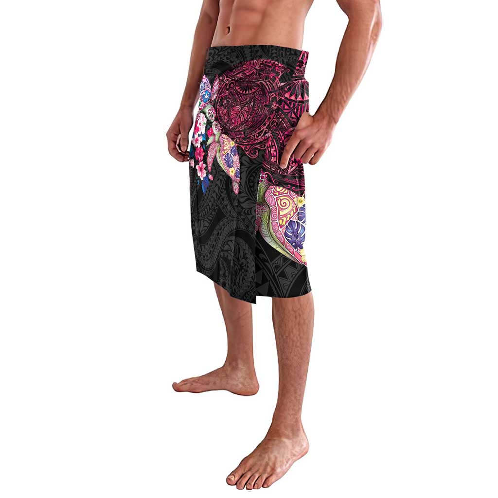 Hawaiian Couple Turtles Honi Lavalava Polynesian Art Motifs and Hibiscus Black Red Color - Polynesian Pride