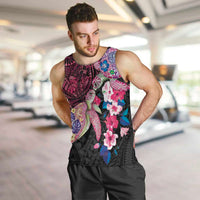 Hawaiian Couple Turtles Honi Men Tank Top Polynesian Art Motifs and Hibiscus Black Red Color - Polynesian Pride