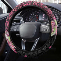 Hawaiian Couple Turtles Honi Steering Wheel Cover Polynesian Art Motifs and Hibiscus Black Red Color - Polynesian Pride