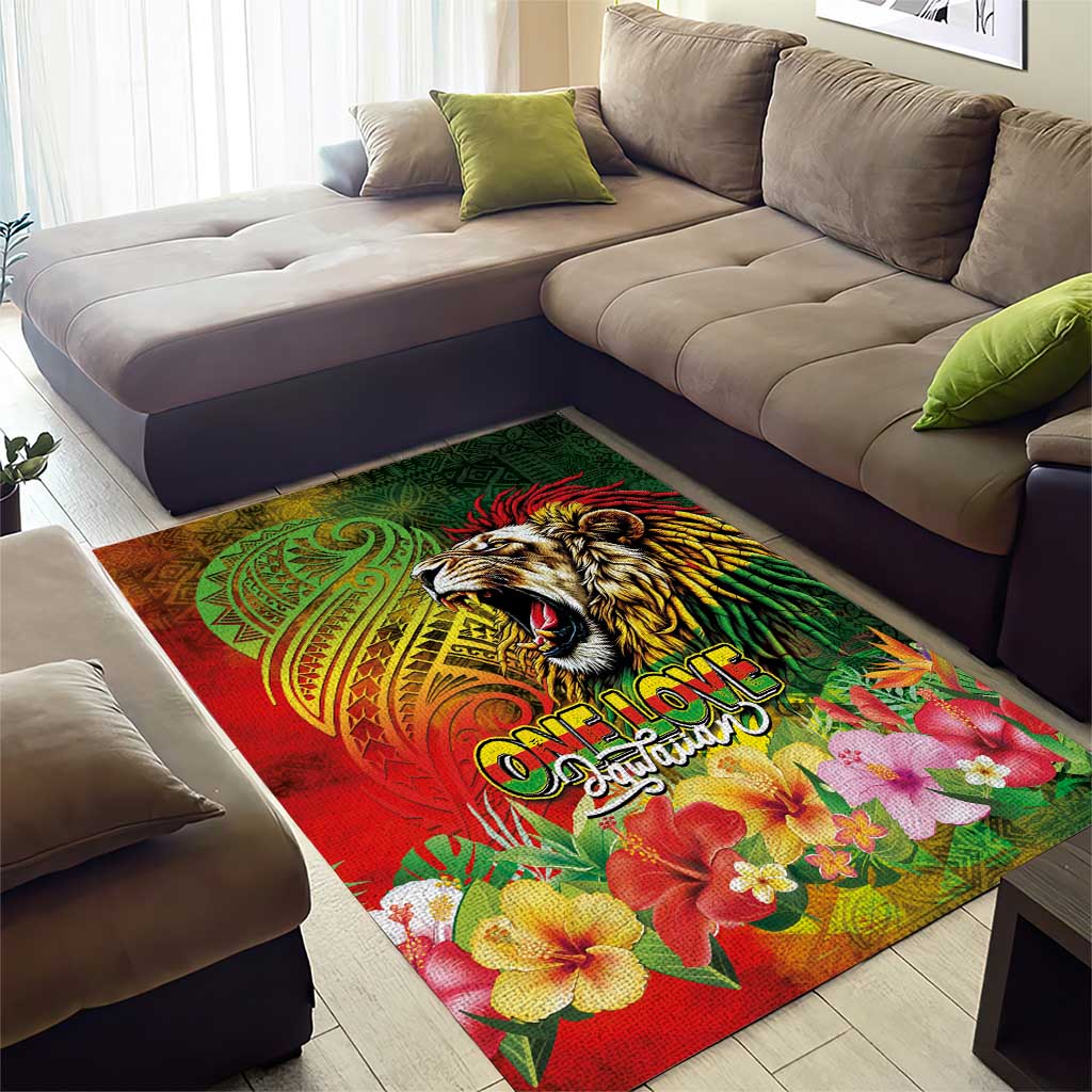 Hawaiian Reggae Area Rug Jawaiian One Love-Tribal Tatoos and Rastafari Lion - Polynesian Pride