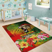 Hawaiian Reggae Area Rug Jawaiian One Love-Tribal Tatoos and Rastafari Lion - Polynesian Pride