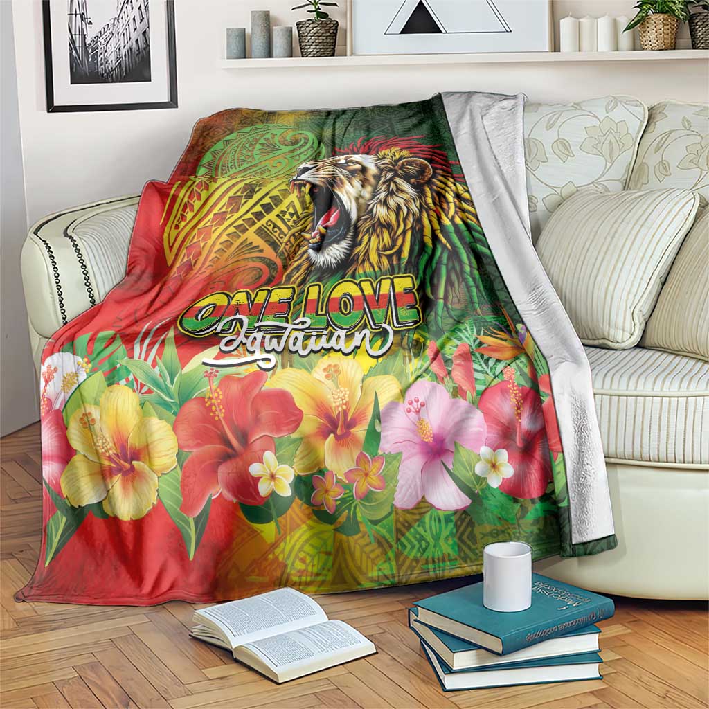 Hawaiian Reggae Blanket Jawaiian One Love-Tribal Tatoos and Rastafari Lion - Polynesian Pride