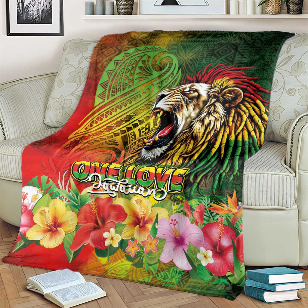 Hawaiian Reggae Blanket Jawaiian One Love-Tribal Tatoos and Rastafari Lion - Polynesian Pride