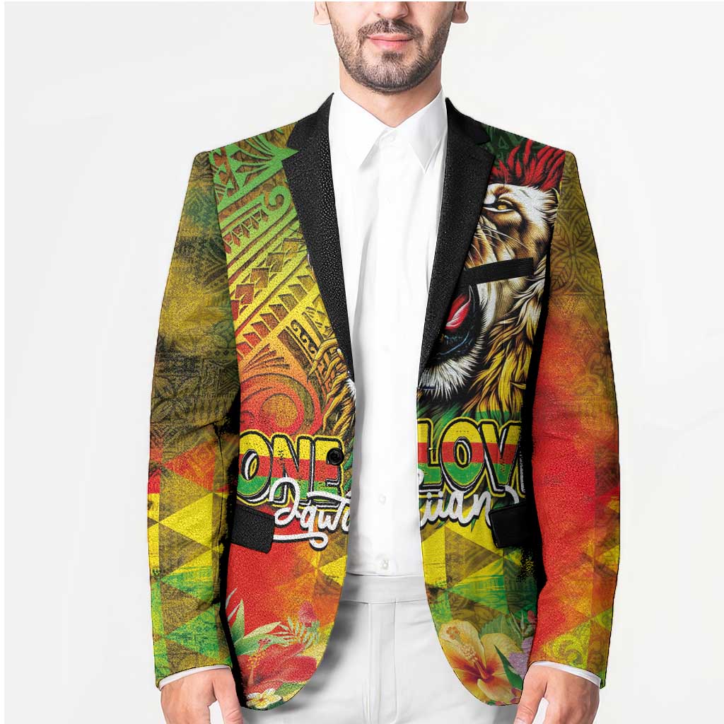 Hawaiian Reggae Blazer Jawaiian One Love-Tribal Tatoos and Rastafari Lion - Polynesian Pride
