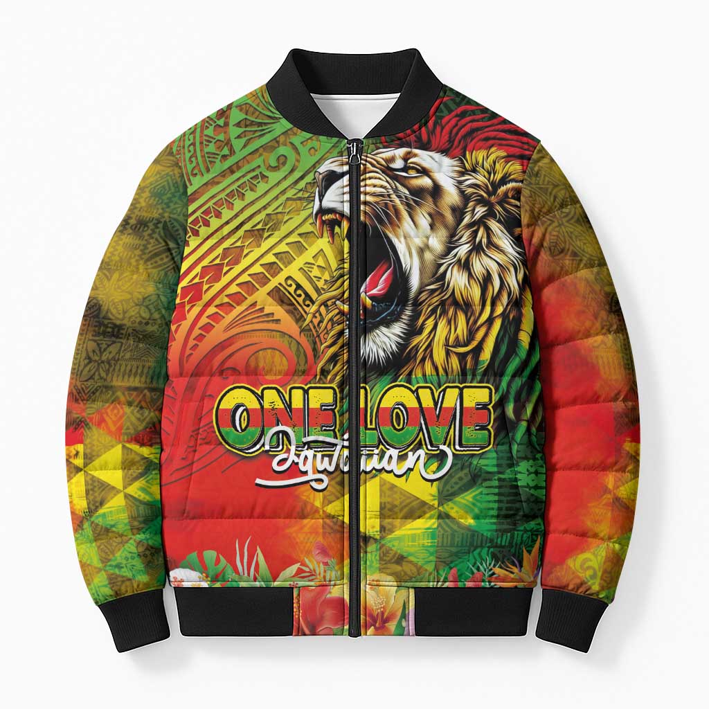 Hawaiian Reggae Bomber Puffer Jacket Jawaiian One Love-Tribal Tatoos and Rastafari Lion LT03 Unisex Multicolor - Polynesian Pride