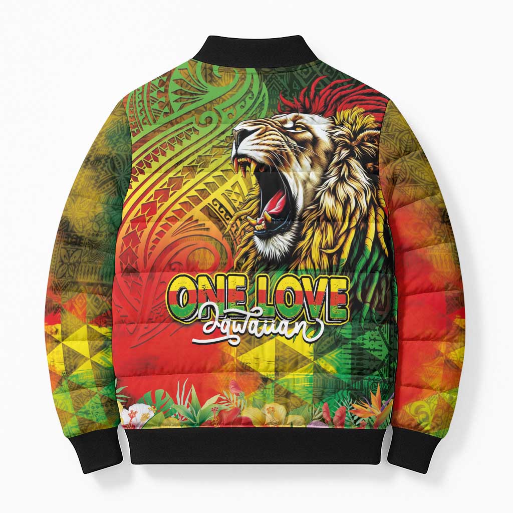 Hawaiian Reggae Bomber Puffer Jacket Jawaiian One Love-Tribal Tatoos and Rastafari Lion LT03 - Polynesian Pride