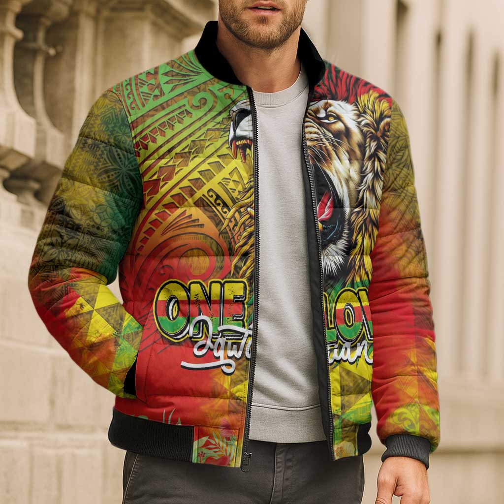 Hawaiian Reggae Bomber Puffer Jacket Jawaiian One Love-Tribal Tatoos and Rastafari Lion LT03 - Polynesian Pride