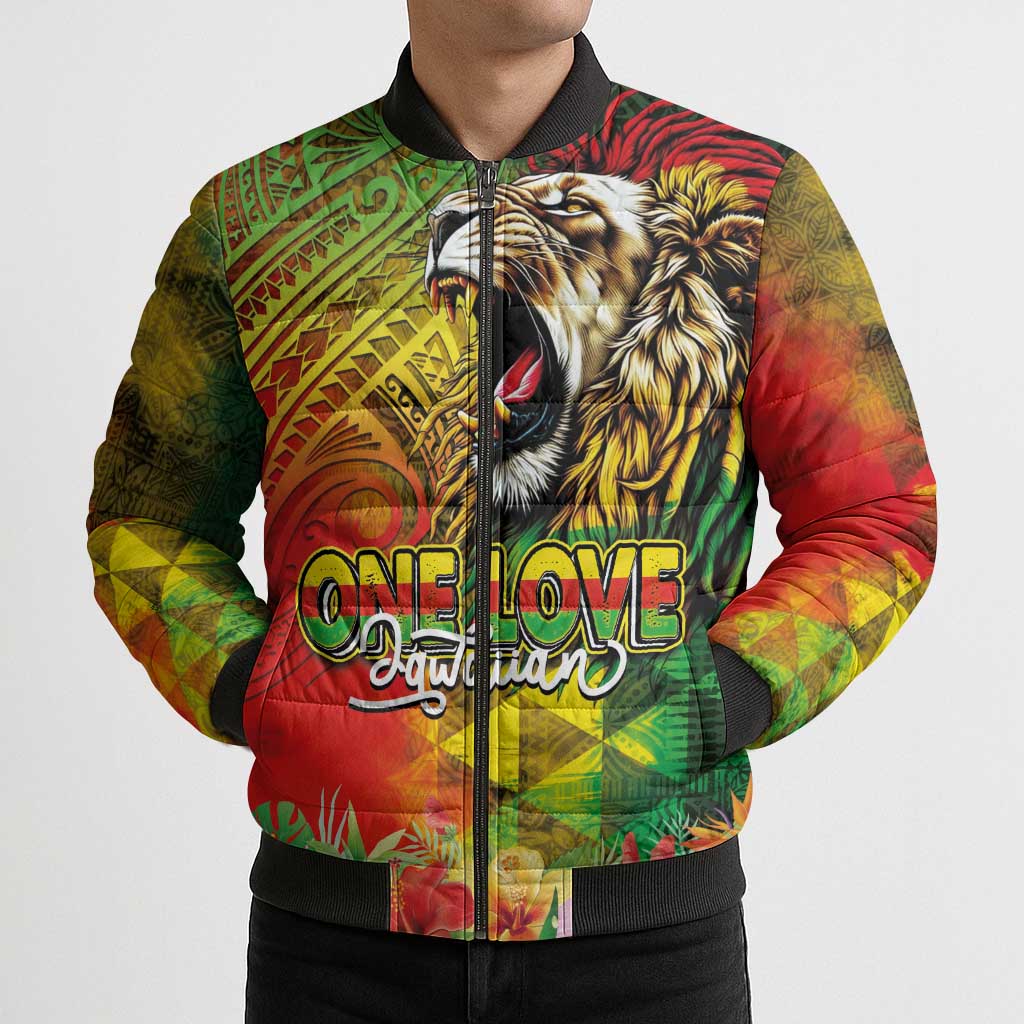 Hawaiian Reggae Bomber Puffer Jacket Jawaiian One Love-Tribal Tatoos and Rastafari Lion LT03 - Polynesian Pride