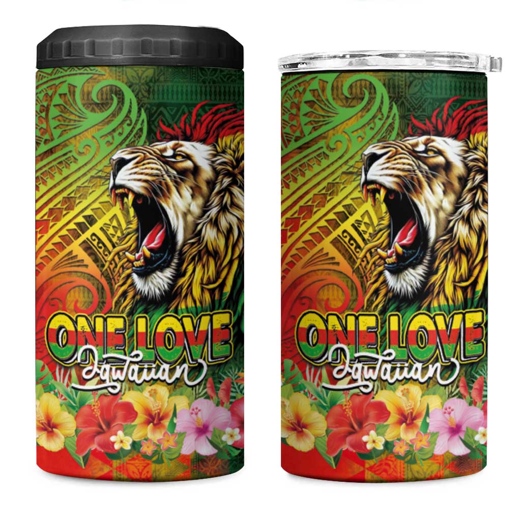 Hawaiian Reggae 4 in 1 Can Cooler Tumbler Jawaiian One Love-Tribal Tatoos and Rastafari Lion - Polynesian Pride